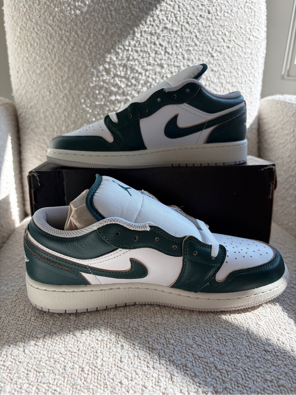 Jordan Low-Top Sneakers in White and Dark Green
